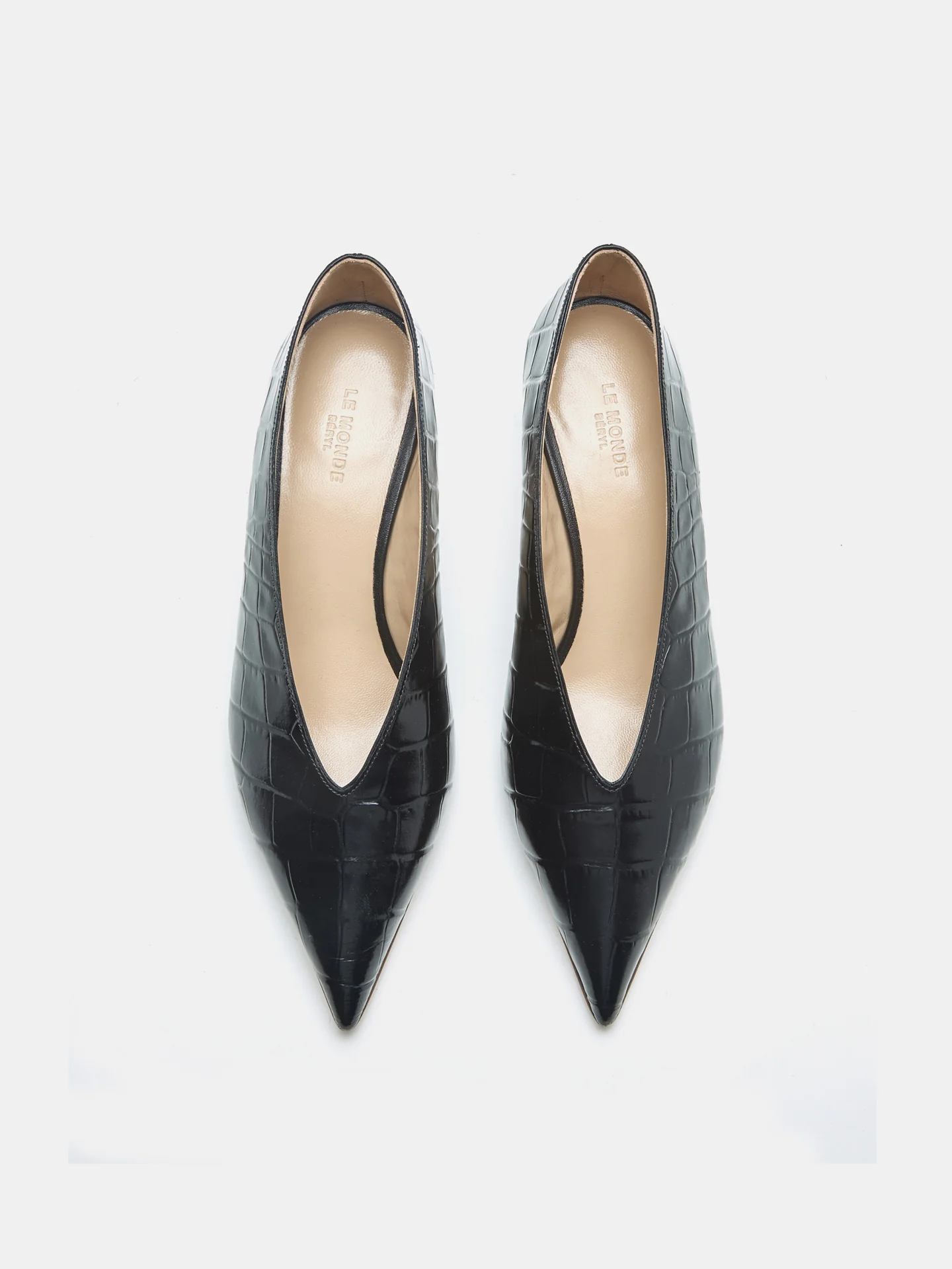 Babouche Kitten/ Coco Black Leather Croc Effect - Image 3