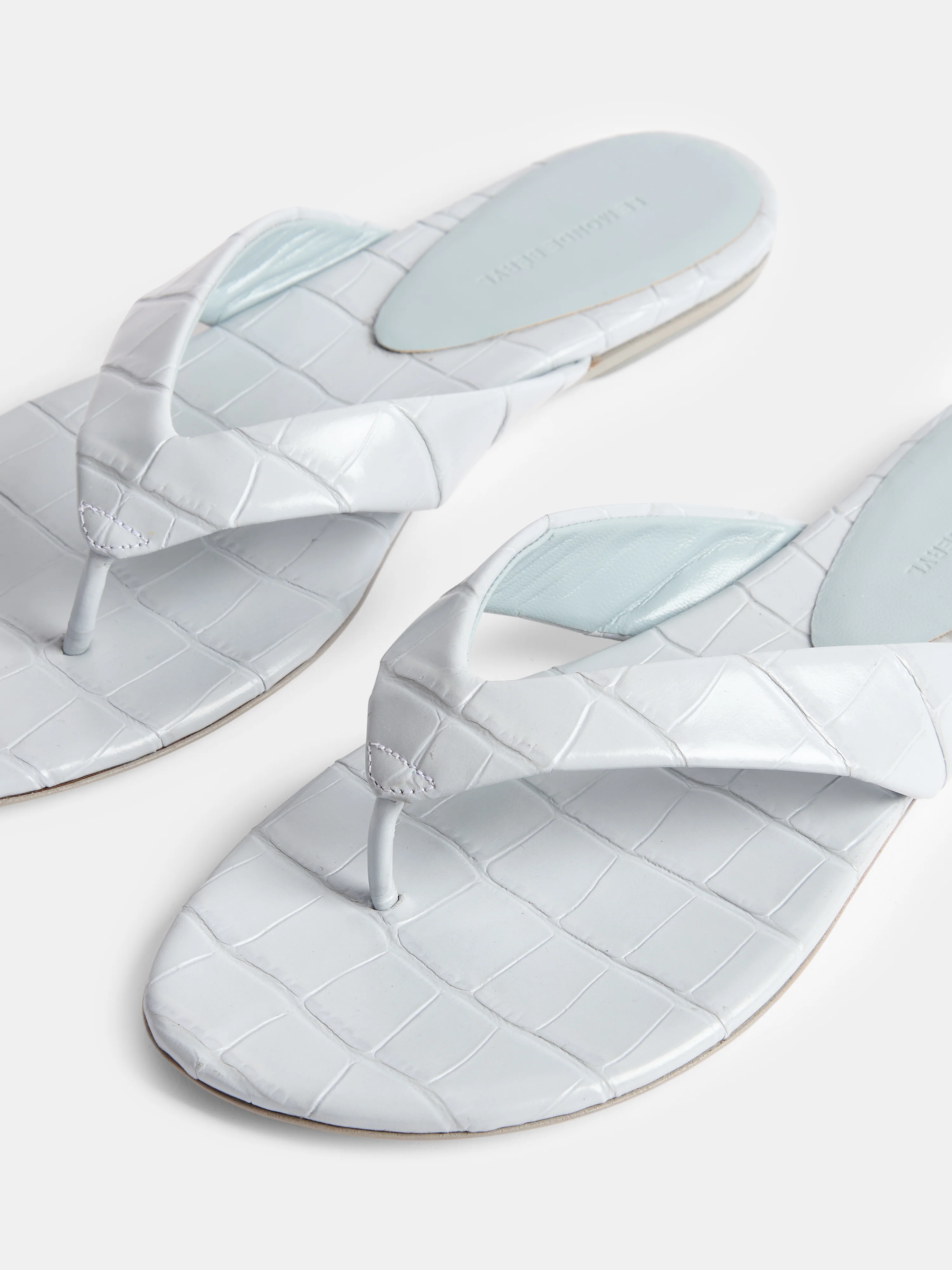 Flat Thong Sandal / Blue Leather Croc Effect - Image 4