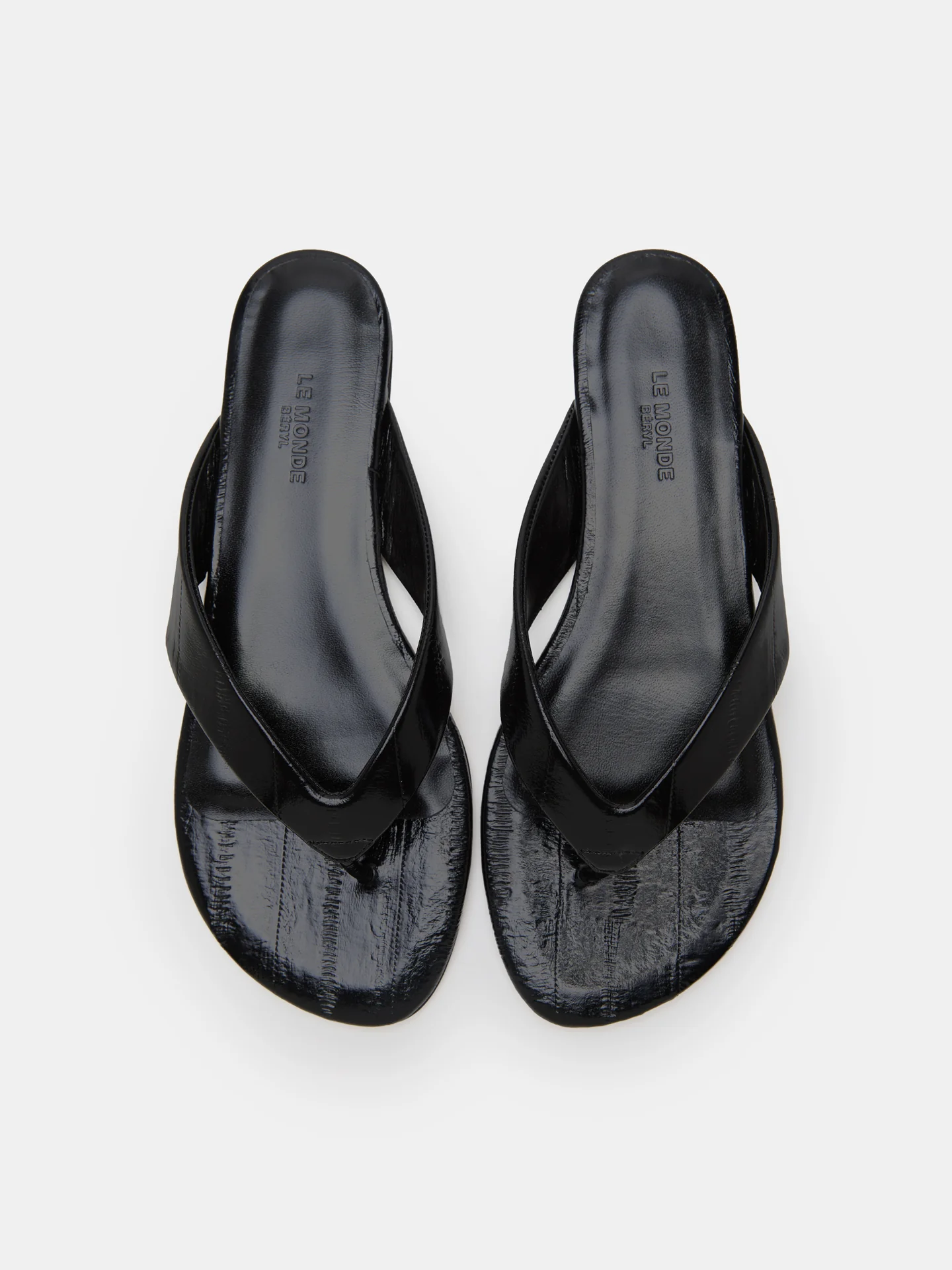 Flat Thong Sandal / Black Leather Eel Effect - Image 3