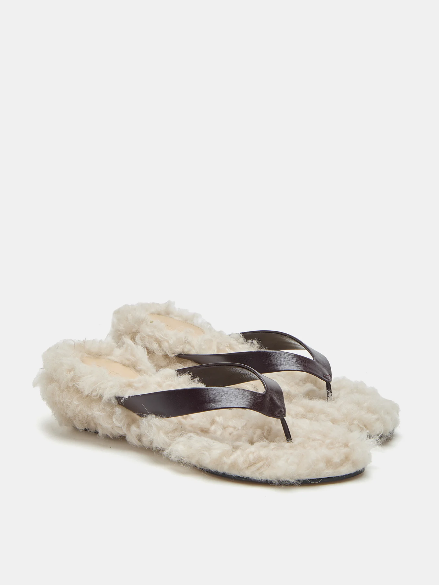 Micro Wedge Thong / Plum Leather with Latte Shearling - Image 2